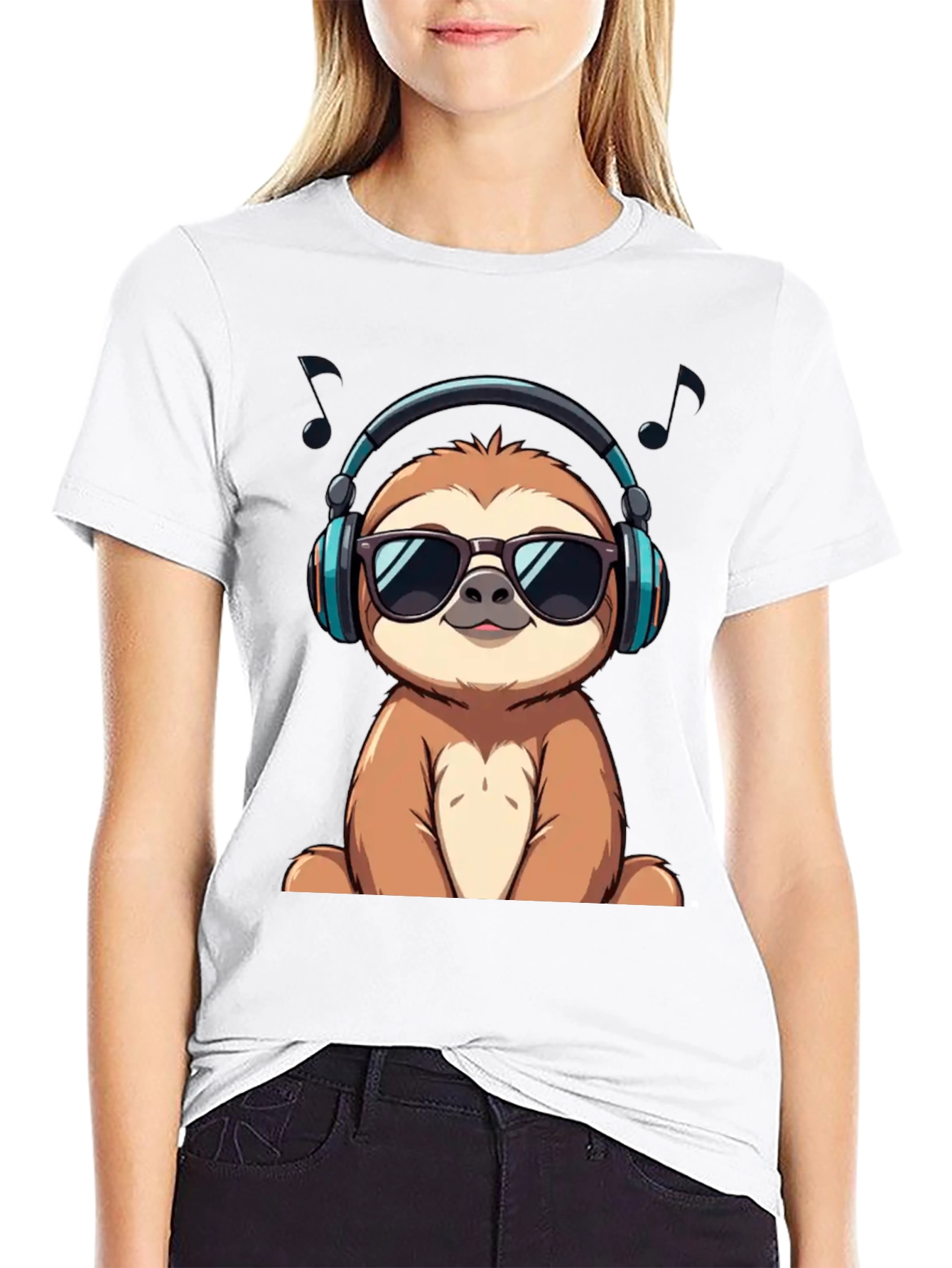 Cool Sloth in Headphones Graphic Tee