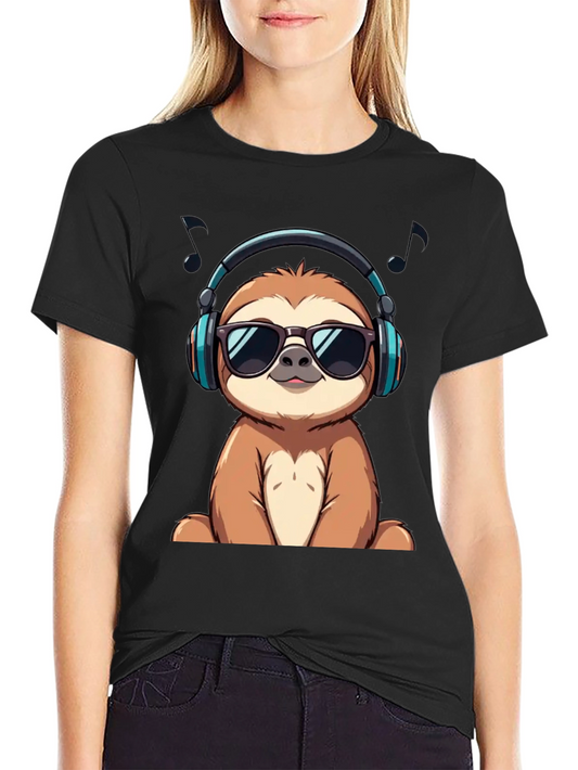 Cool Sloth in Headphones Graphic Tee