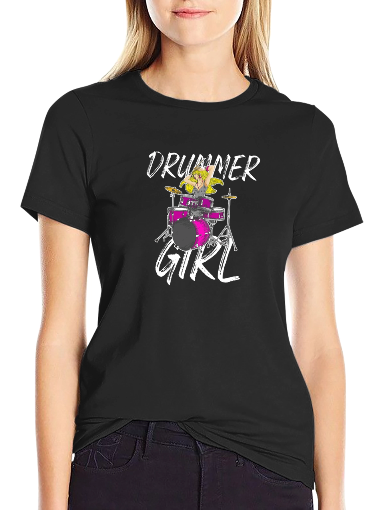 Drummer Girl Graphic Tee - Music Lover T-Shirt