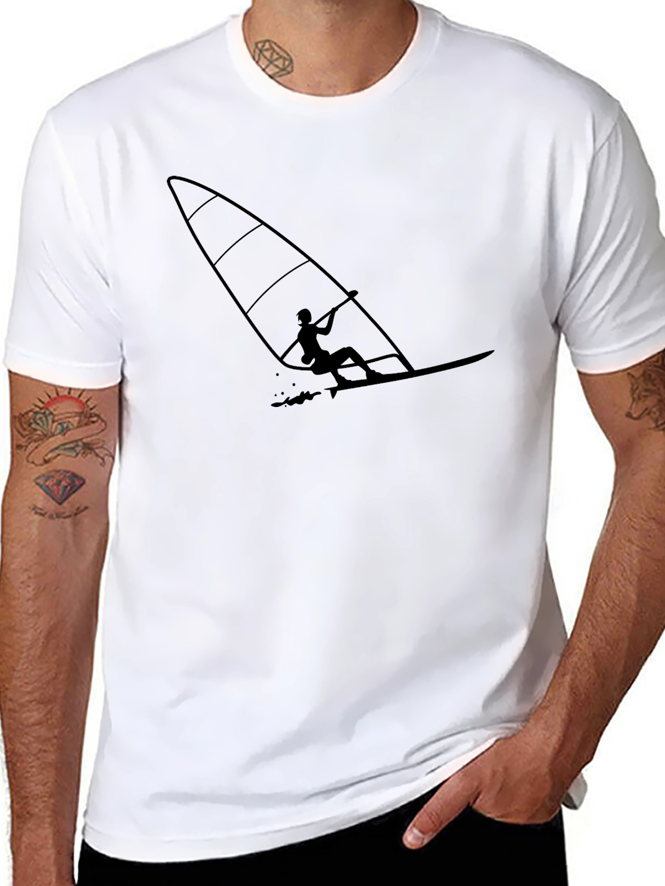 Windsurfer Graphic Tee - Cool Black Cotton T-Shirt