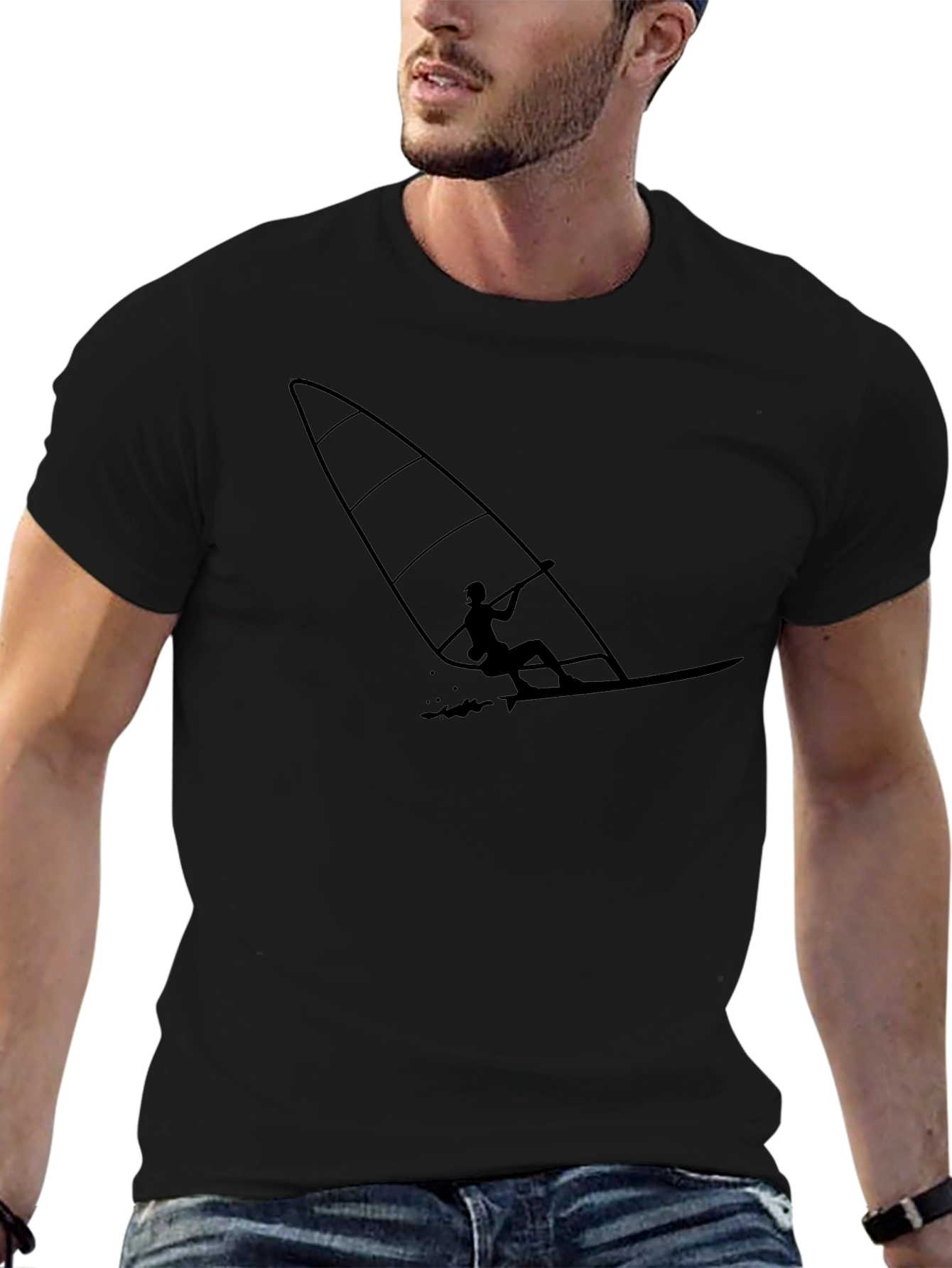 Windsurfer Graphic Tee - Cool Black Cotton T-Shirt
