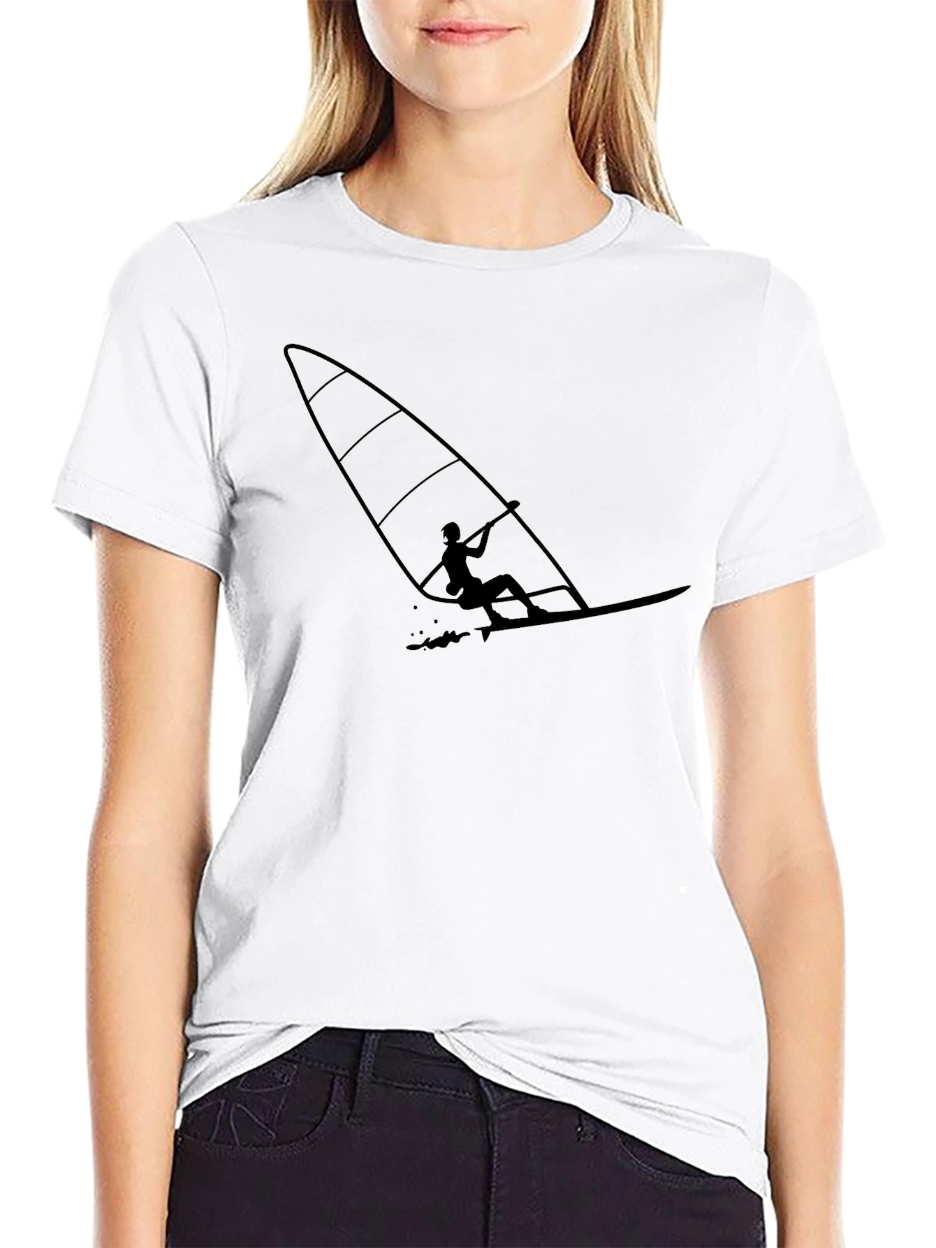 Windsurfer Graphic Tee - Cool Black Cotton T-Shirt