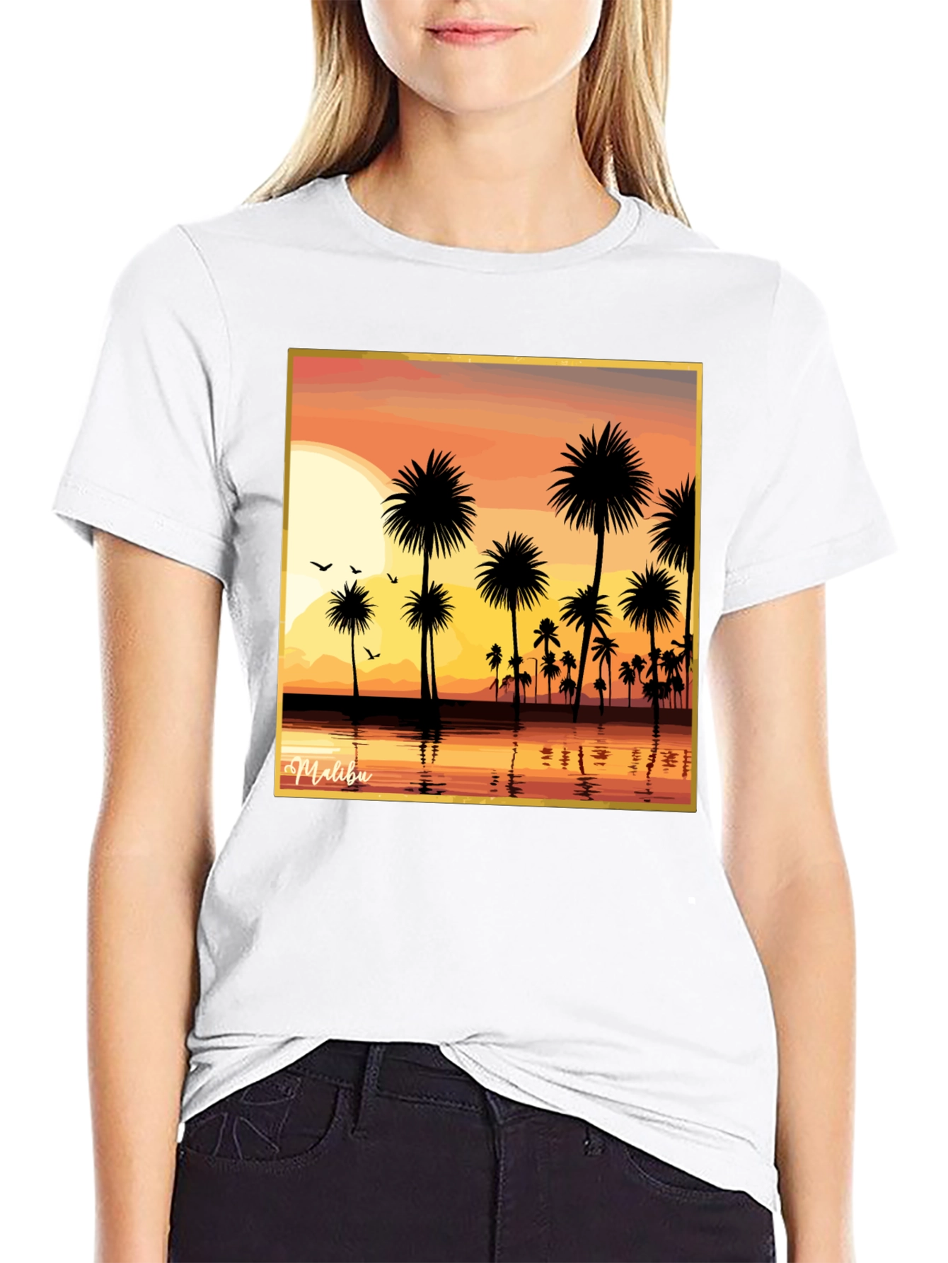 Malibu Sunset T-Shirt - Palm Tree Design