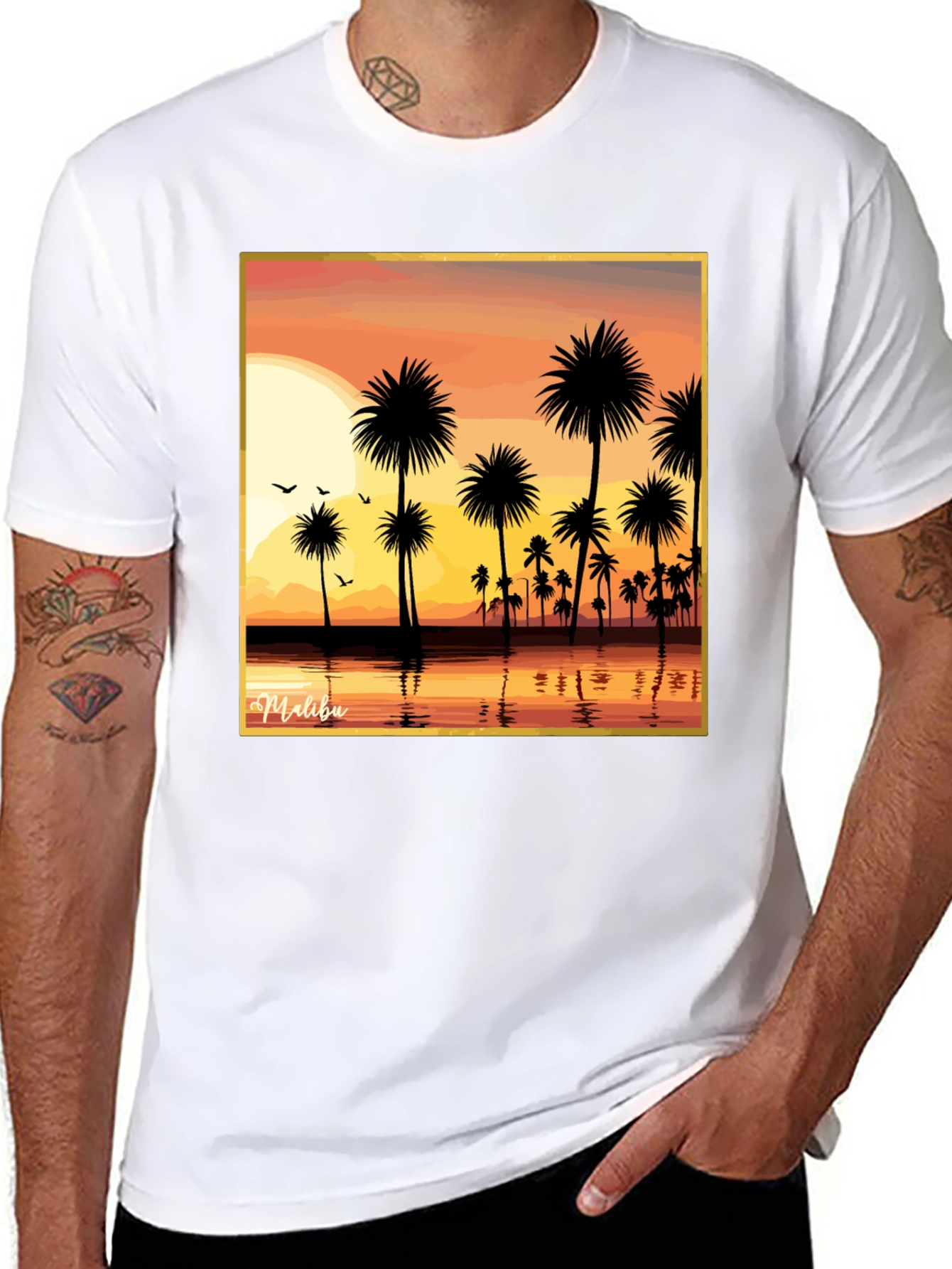 Malibu Sunset T-Shirt - Palm Tree Design