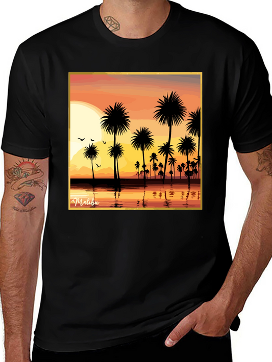 Malibu Sunset T-Shirt - Palm Tree Design