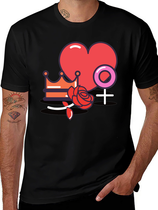 Heart Crown Rose Graphic Black T-Shirt