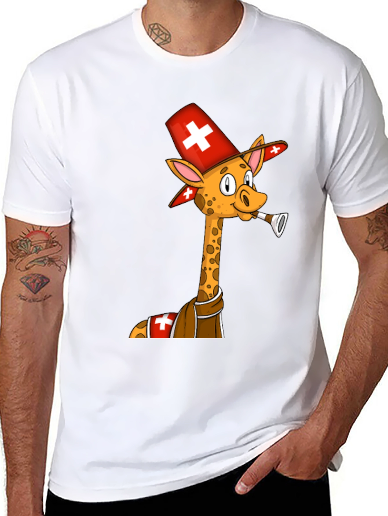 Swiss Giraffe T-Shirt - Unique Cartoon Design