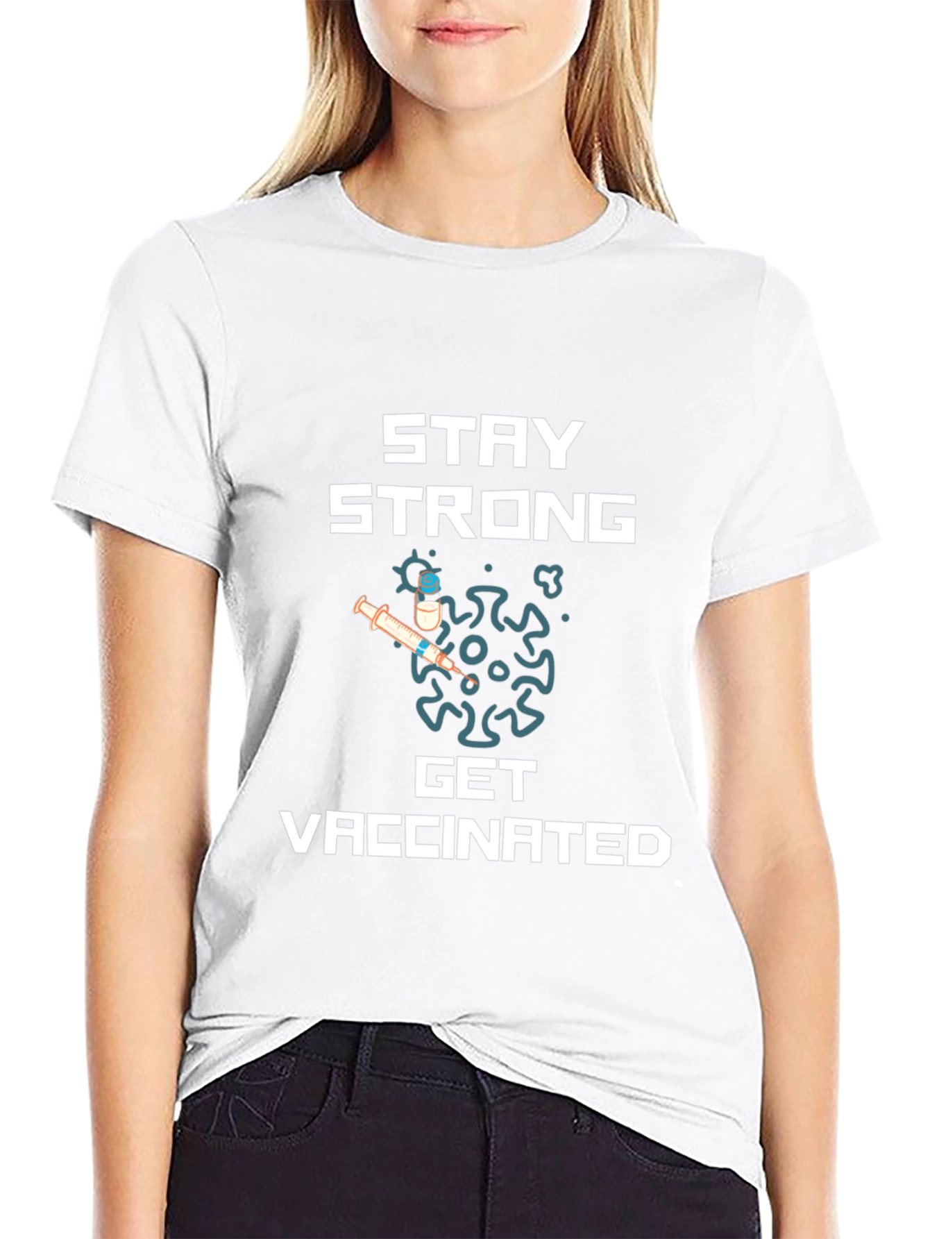 Stay Strong Get Vaccinated Graphic Tee - Black