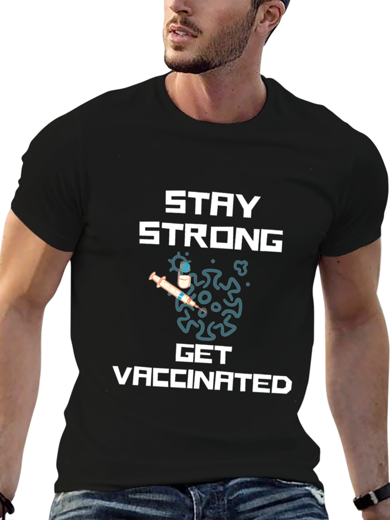 Stay Strong Get Vaccinated Graphic Tee - Black
