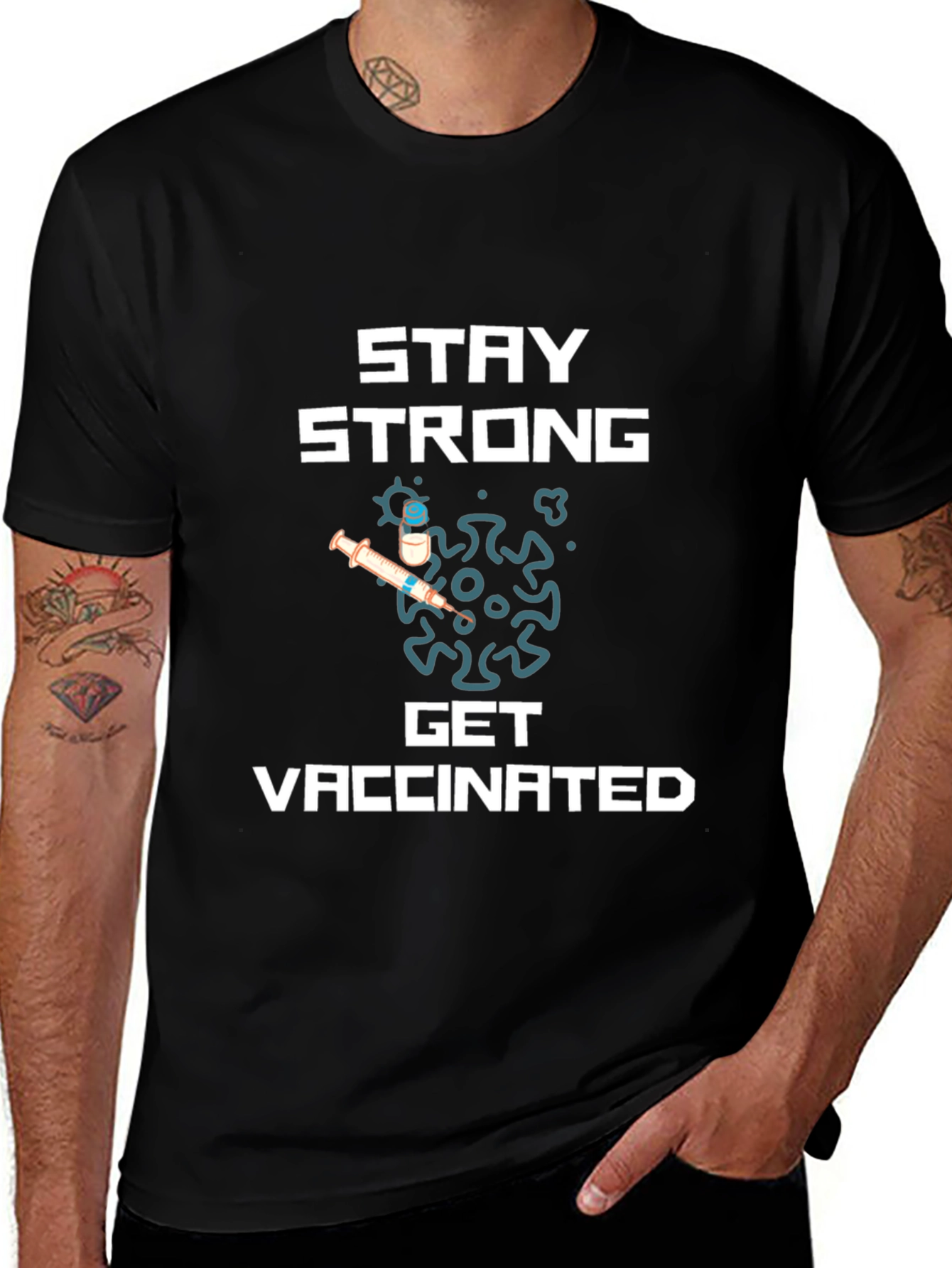 Stay Strong Get Vaccinated Graphic Tee - Black