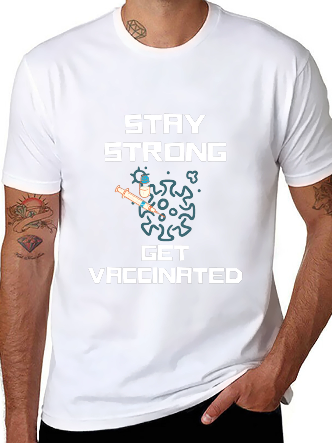 Stay Strong Get Vaccinated Graphic Tee - Black
