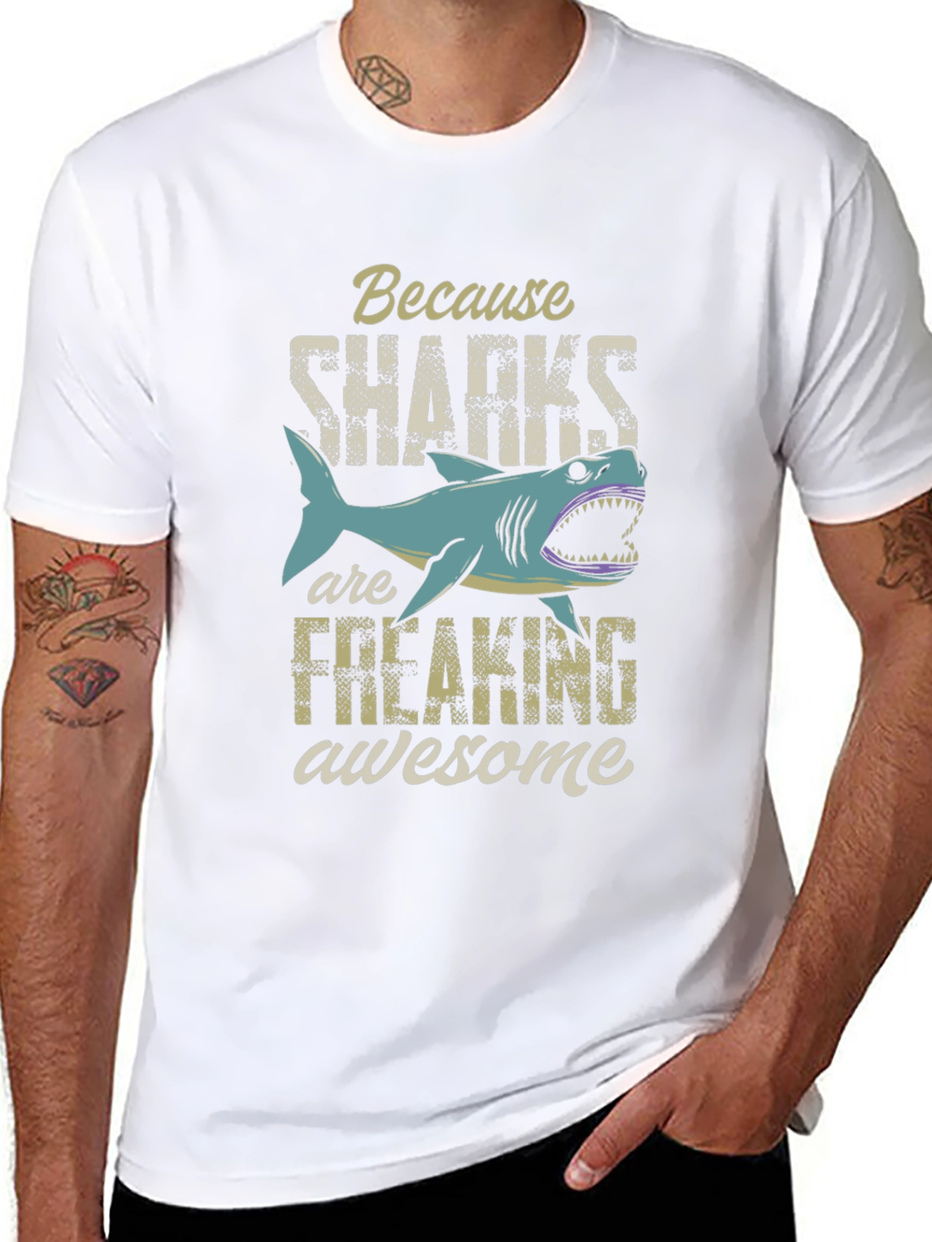 Because Sharks Are Freaking Awesome Mens Graphic Tee