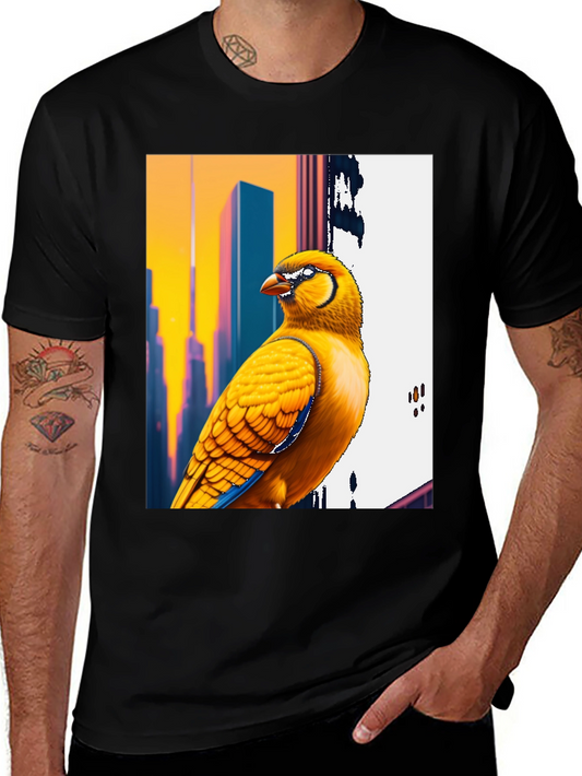 Vibrant Bird T-Shirt: Cityscape Style