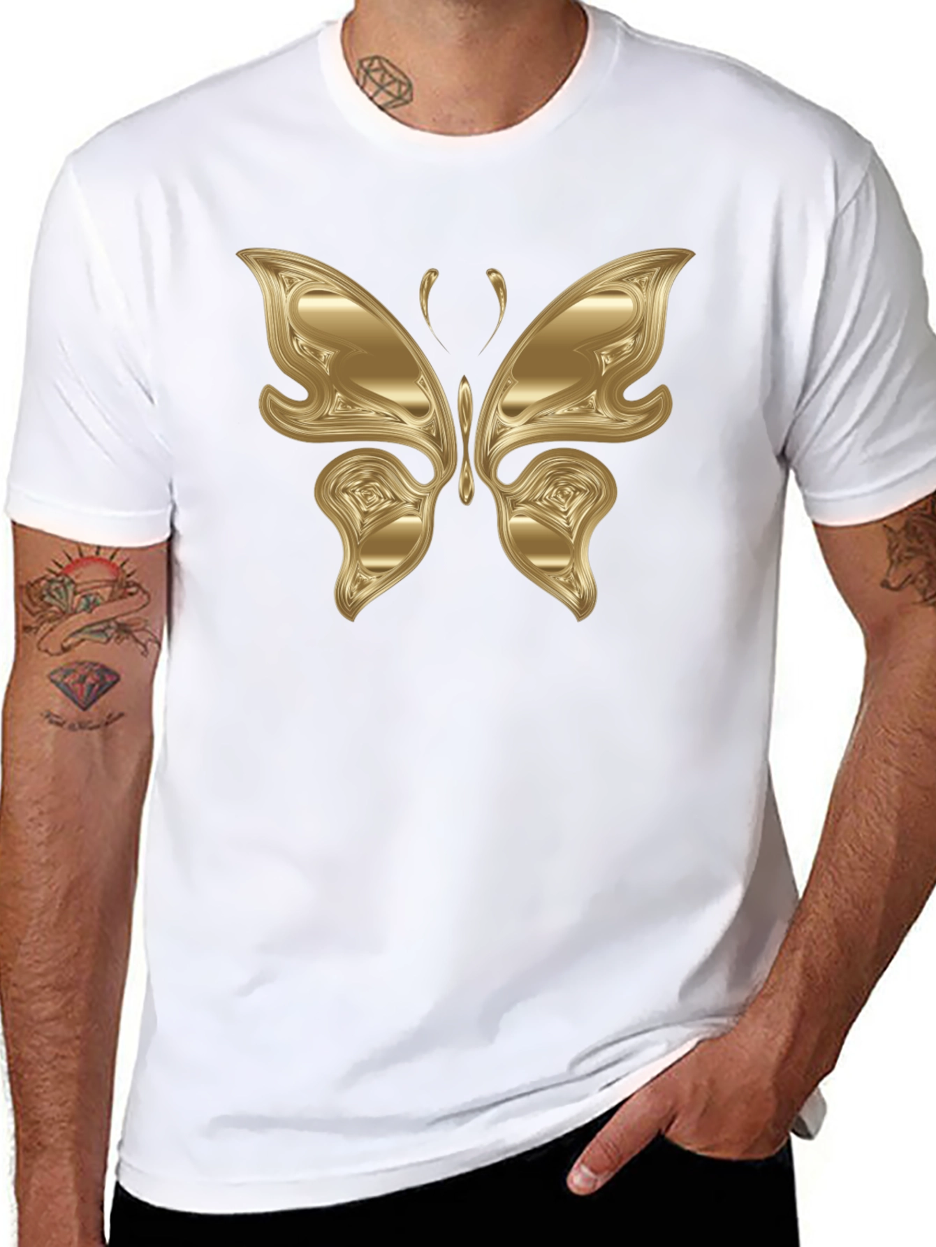 Golden Butterfly Graphic Black T-Shirt