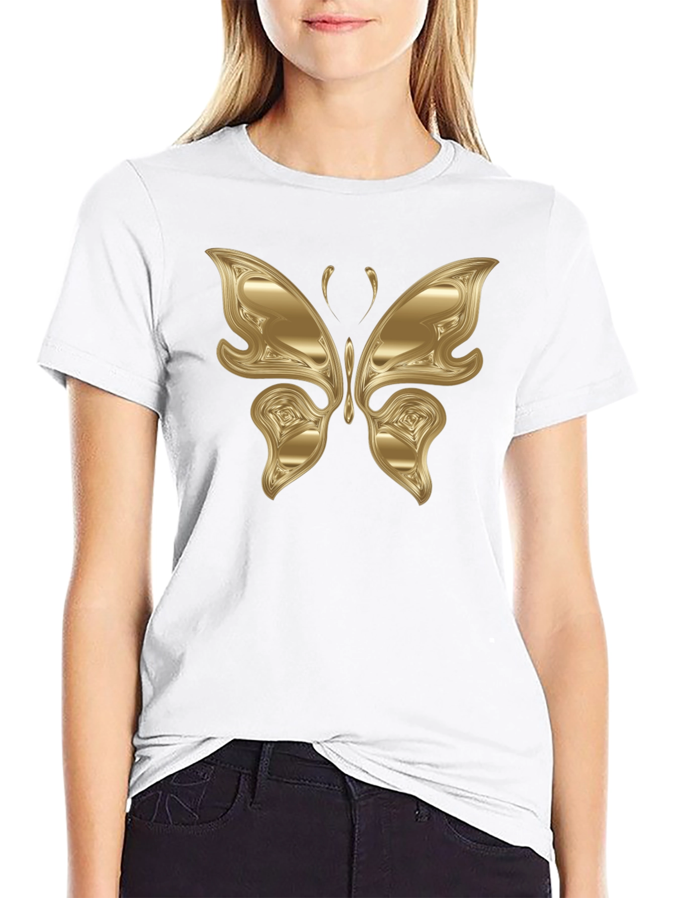 Golden Butterfly Graphic Black T-Shirt