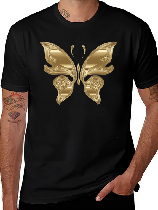 Golden Butterfly Graphic Black T-Shirt