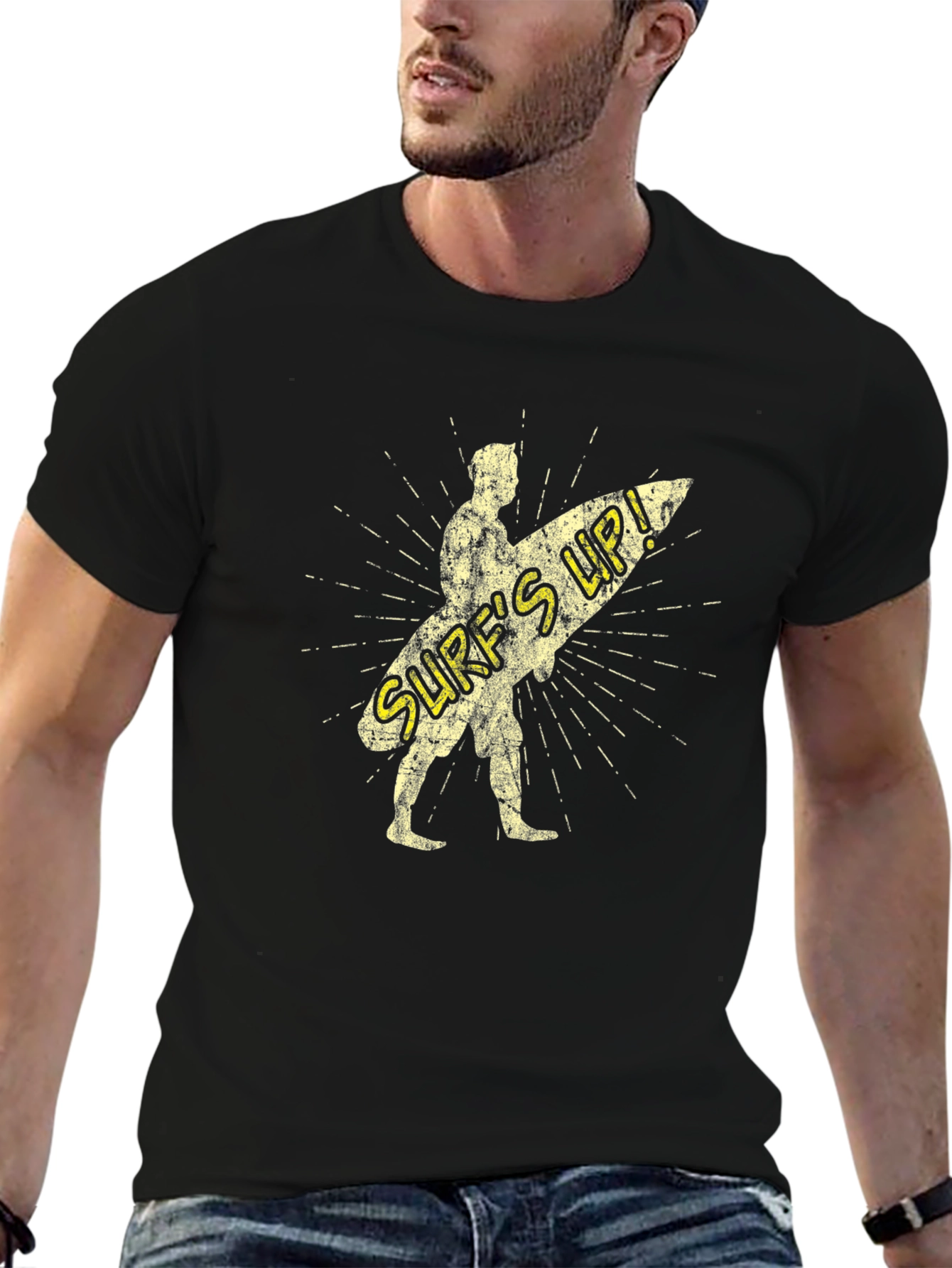 Surfs Up Graphic Tee - Black Cotton T-Shirt