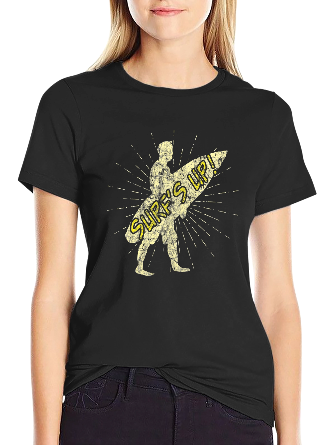 Surfs Up Graphic Tee - Black Cotton T-Shirt