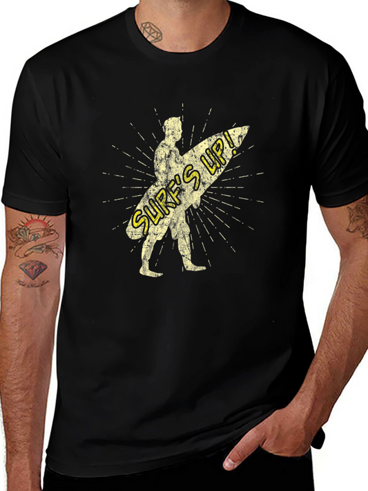 Surfs Up Graphic Tee - Black Cotton T-Shirt