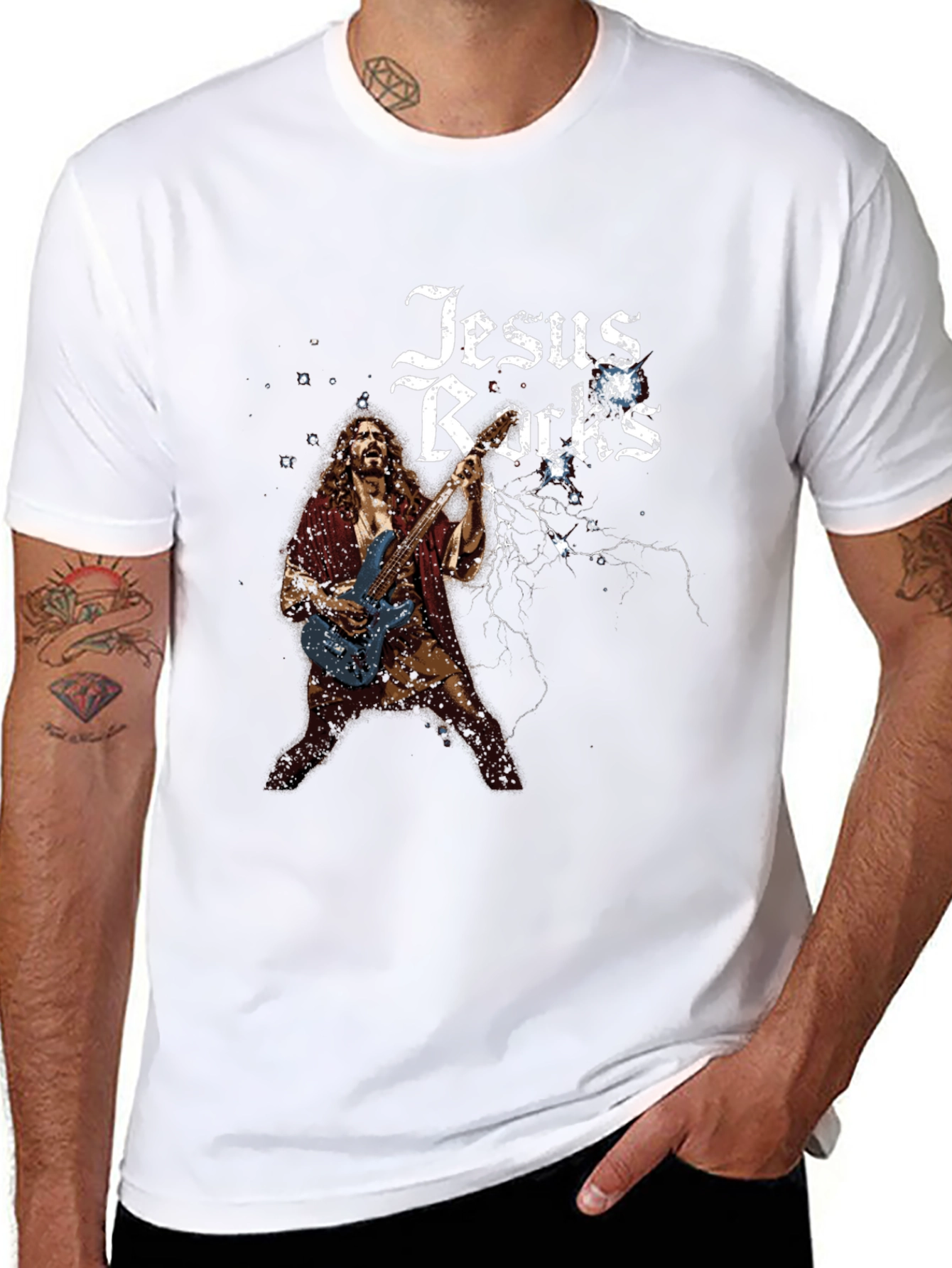 Jesus Rocks Graphic Tee - Black Cotton T-Shirt