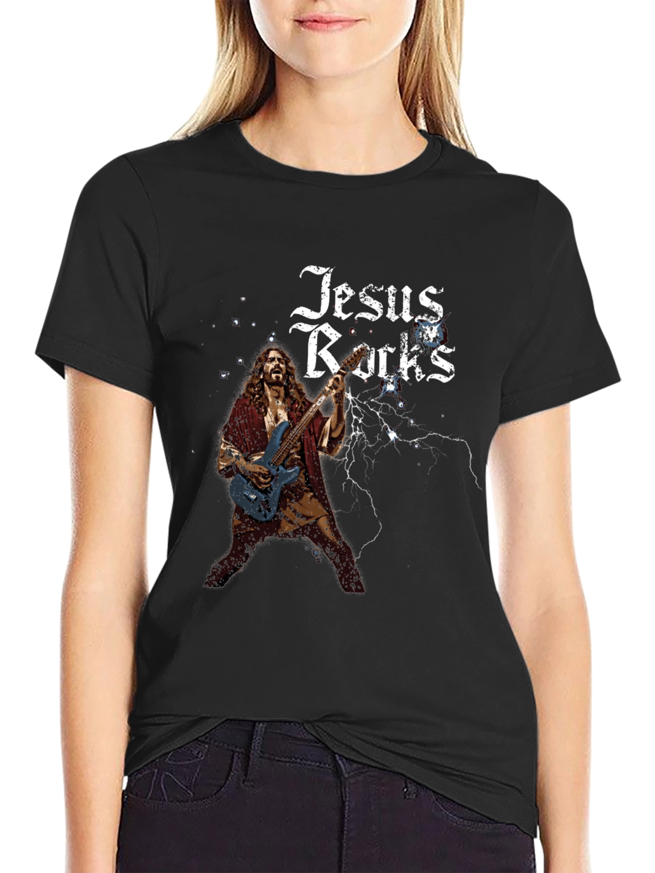 Jesus Rocks Graphic Tee - Black Cotton T-Shirt