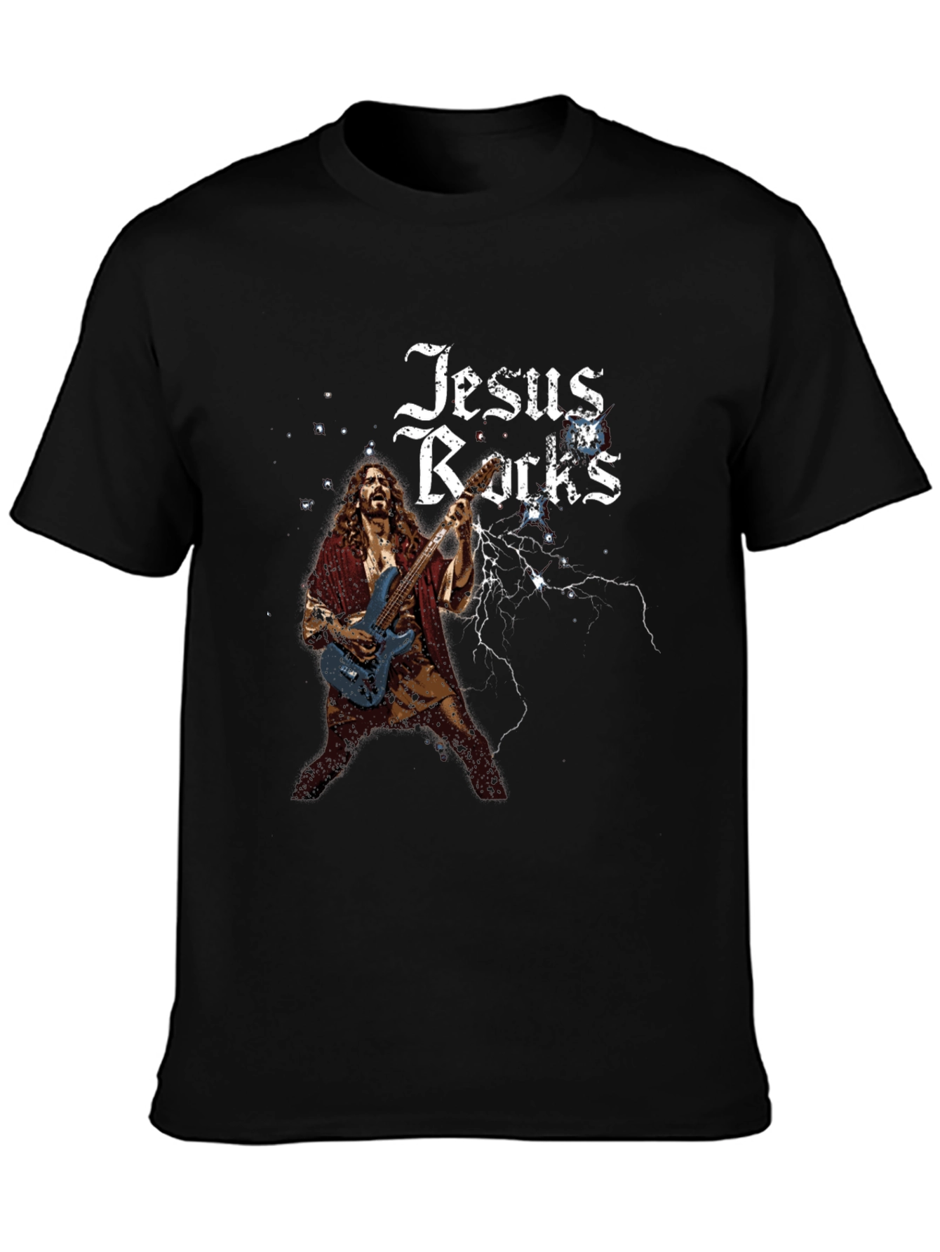Jesus Rocks Graphic Tee - Black Cotton T-Shirt