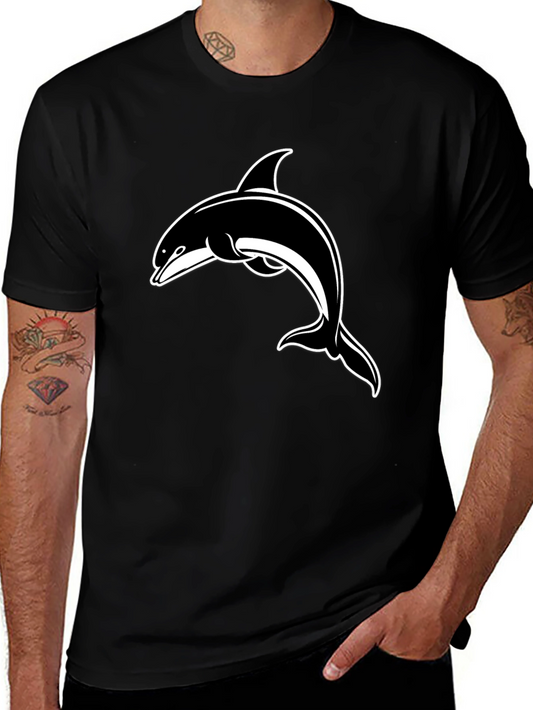 Black T-Shirt with Dolphin Graphic Print