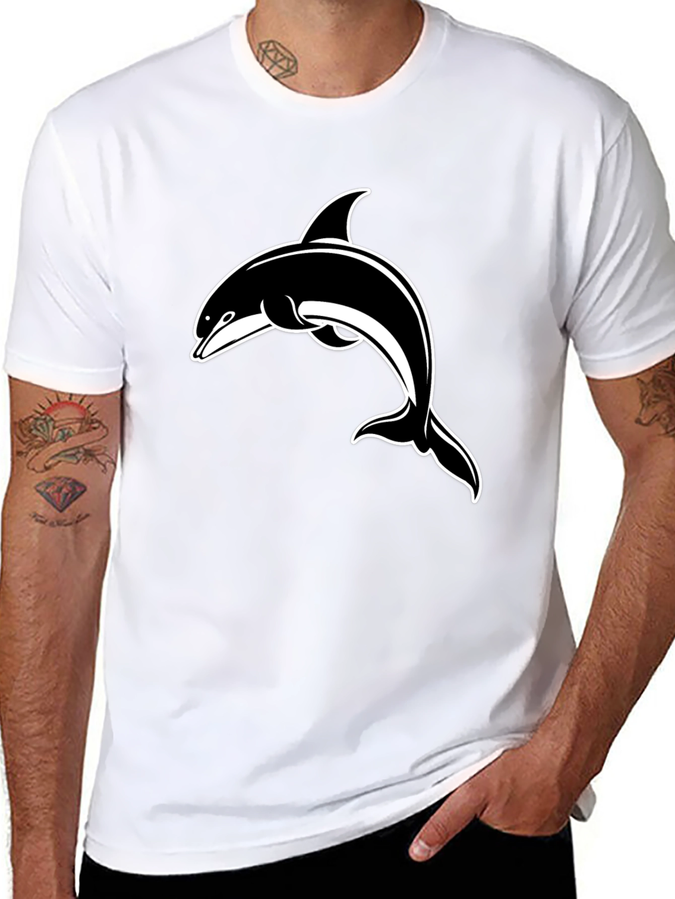 Black T-Shirt with Dolphin Graphic Print