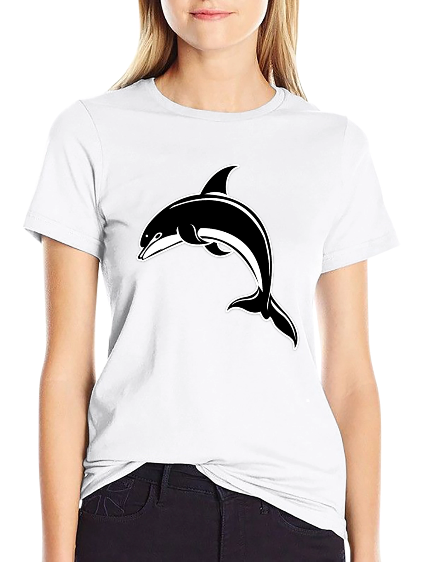 Black T-Shirt with Dolphin Graphic Print