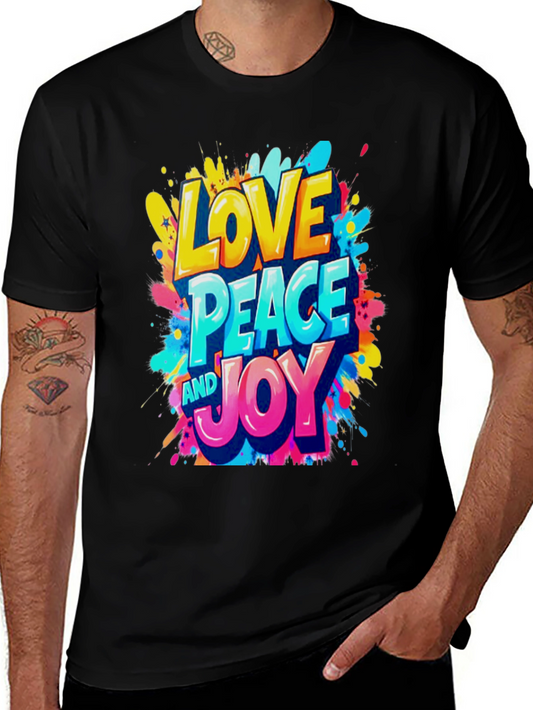 Love Peace and Joy Graphic Black T-Shirt