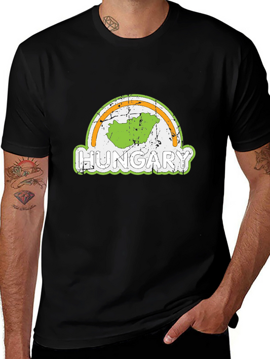 Hungary Map Graphic Tee - Black Cotton Casual Shirt