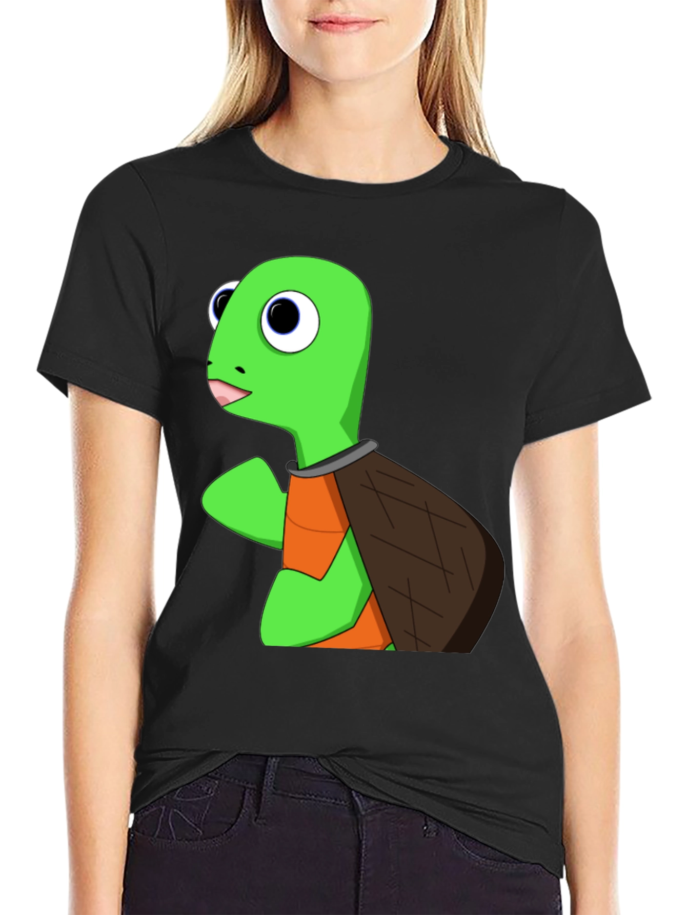 Cartoon Turtle Graphic Tee - Black