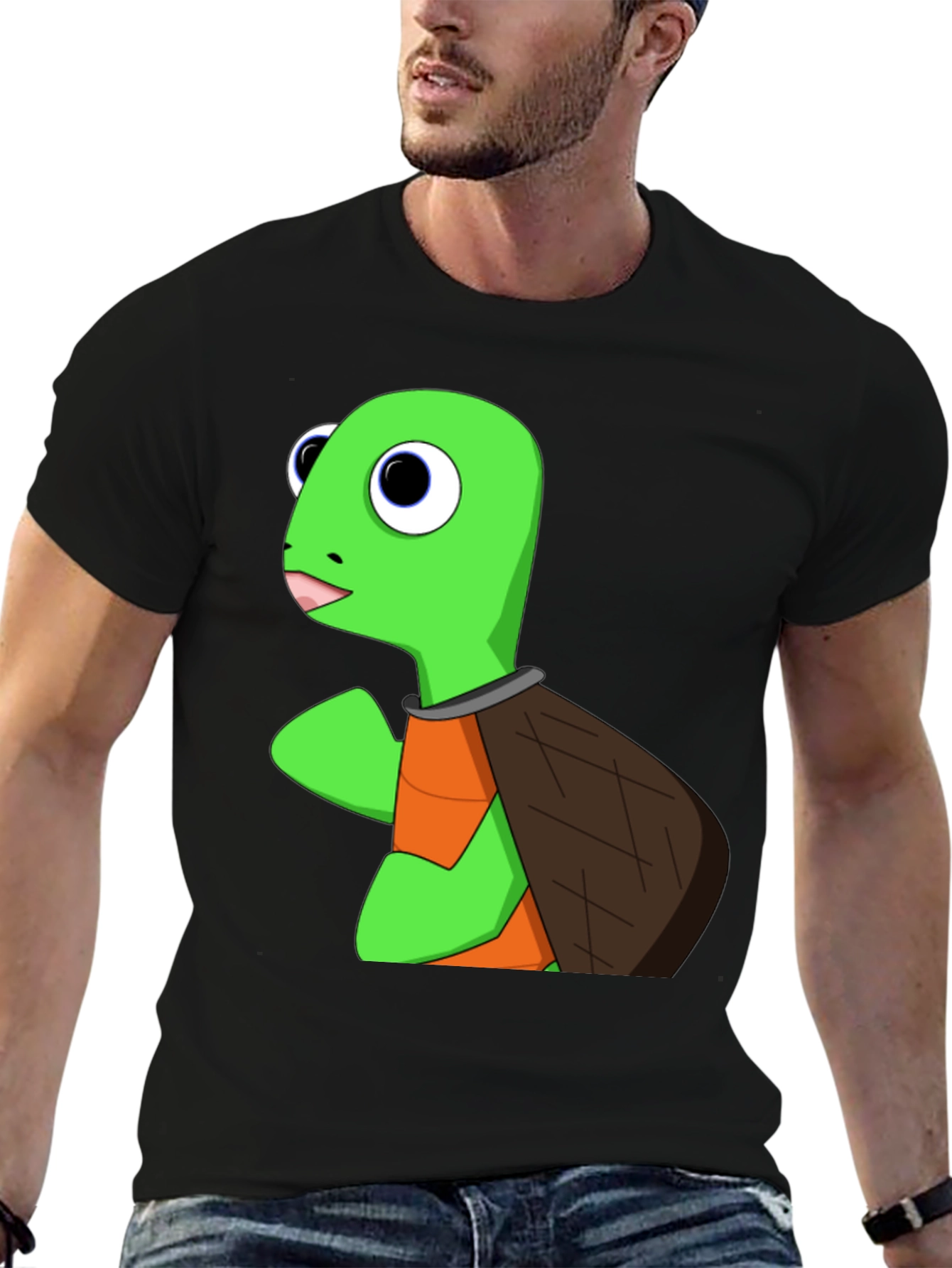 Cartoon Turtle Graphic Tee - Black