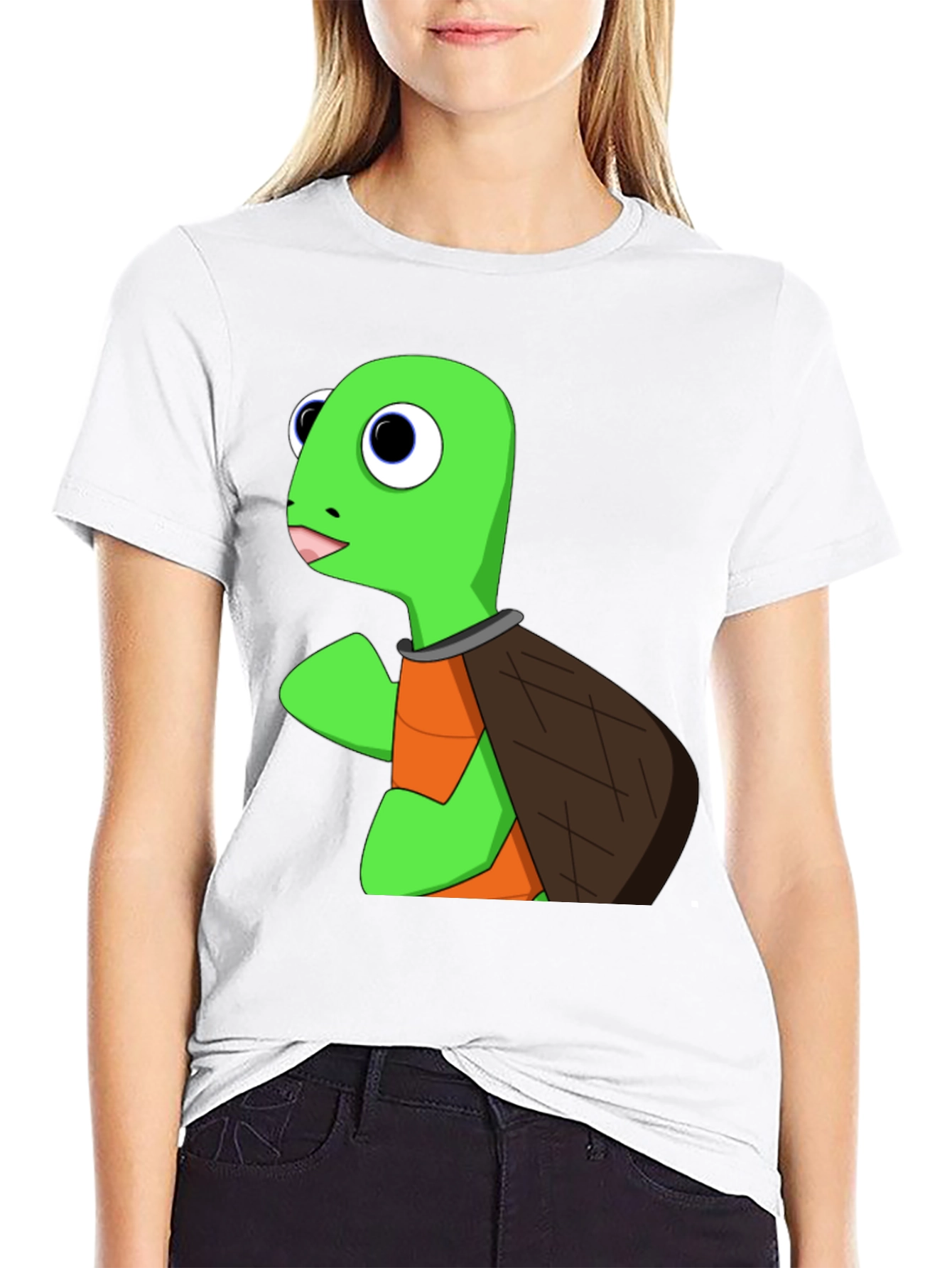 Cartoon Turtle Graphic Tee - Black
