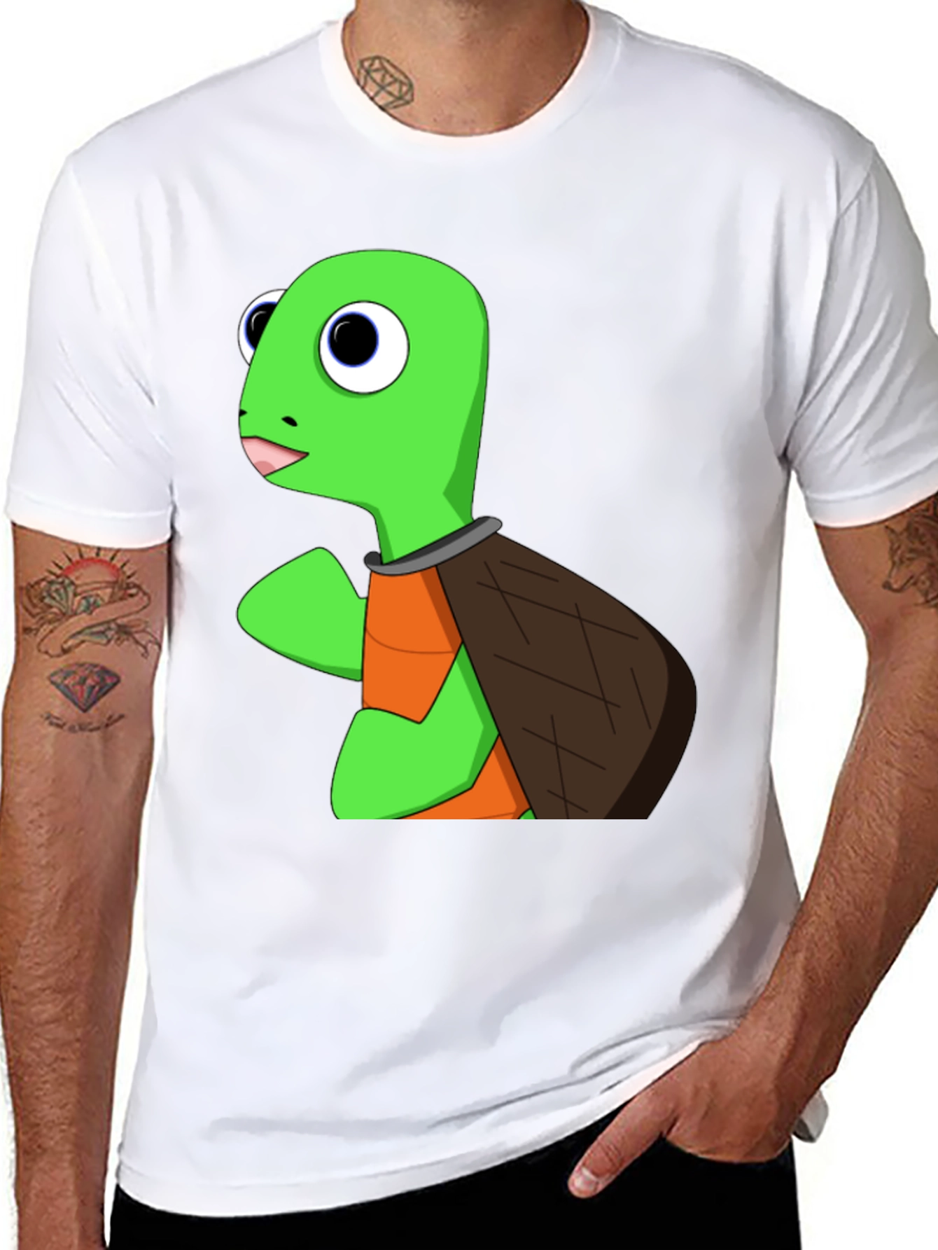 Cartoon Turtle Graphic Tee - Black