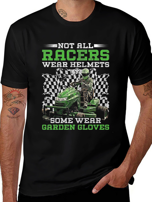 Funny Lawn Mower Racing T-Shirt - Garden Gloves