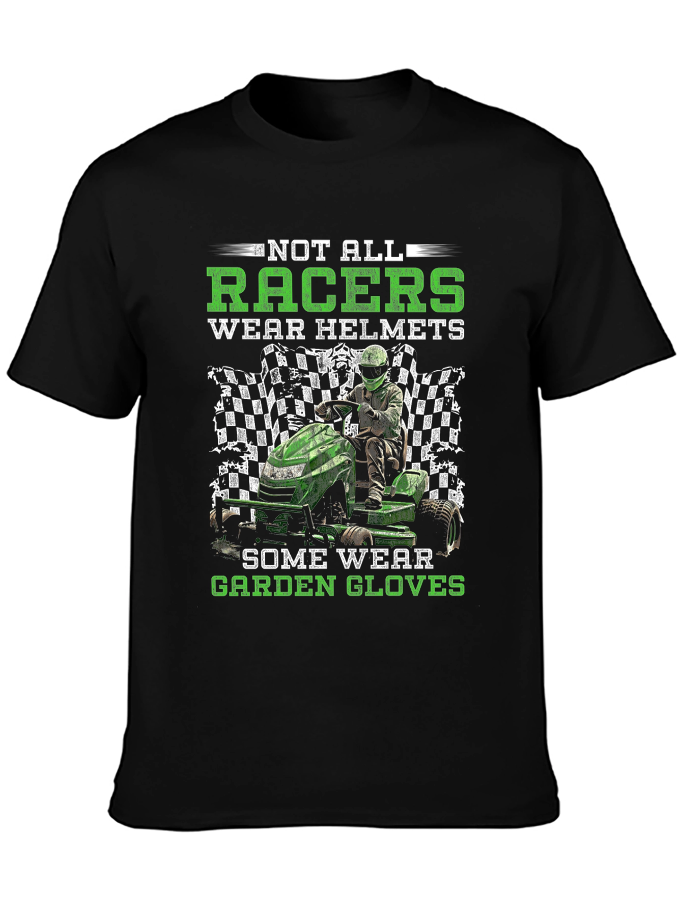 Funny Lawn Mower Racing T-Shirt - Garden Gloves