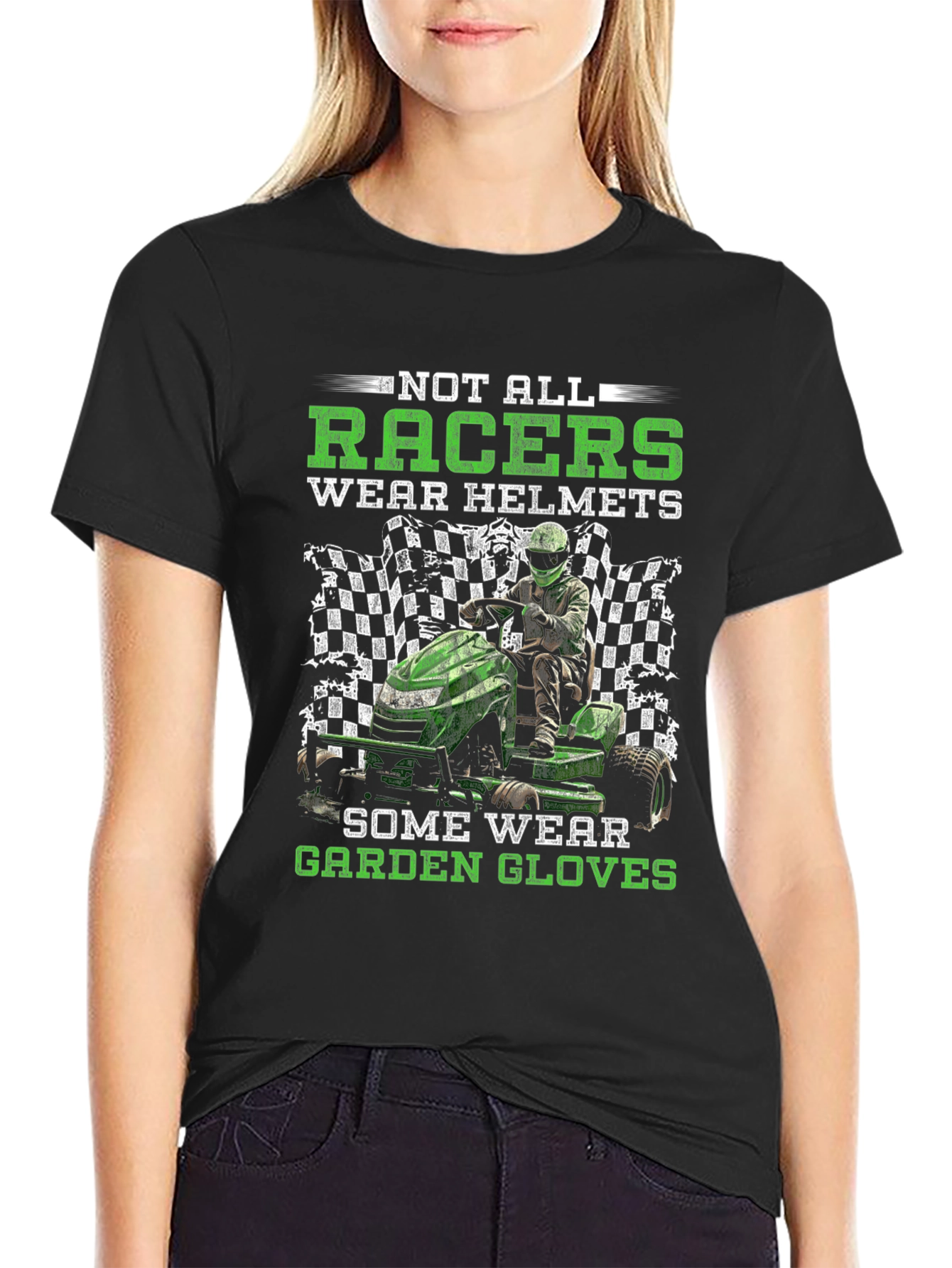 Funny Lawn Mower Racing T-Shirt - Garden Gloves