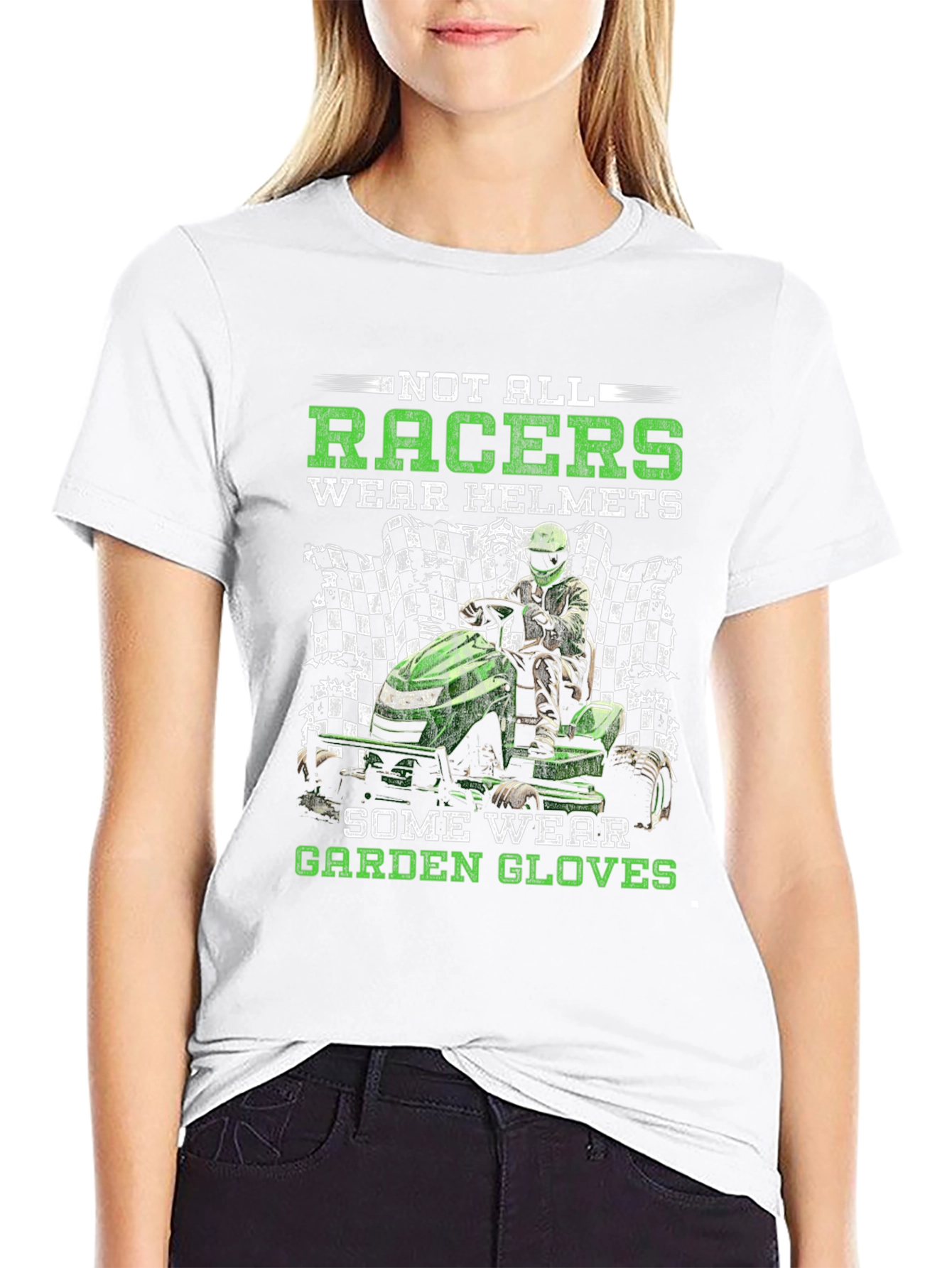 Funny Lawn Mower Racing T-Shirt - Garden Gloves