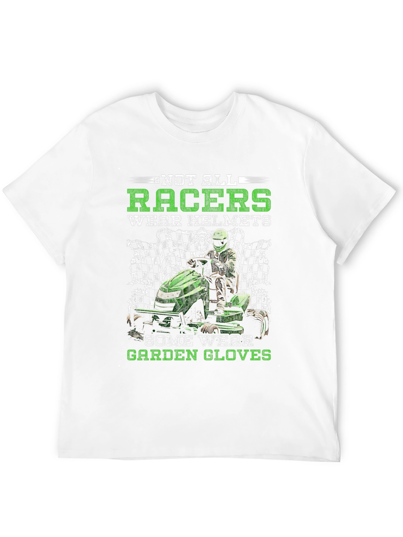 Funny Lawn Mower Racing T-Shirt - Garden Gloves