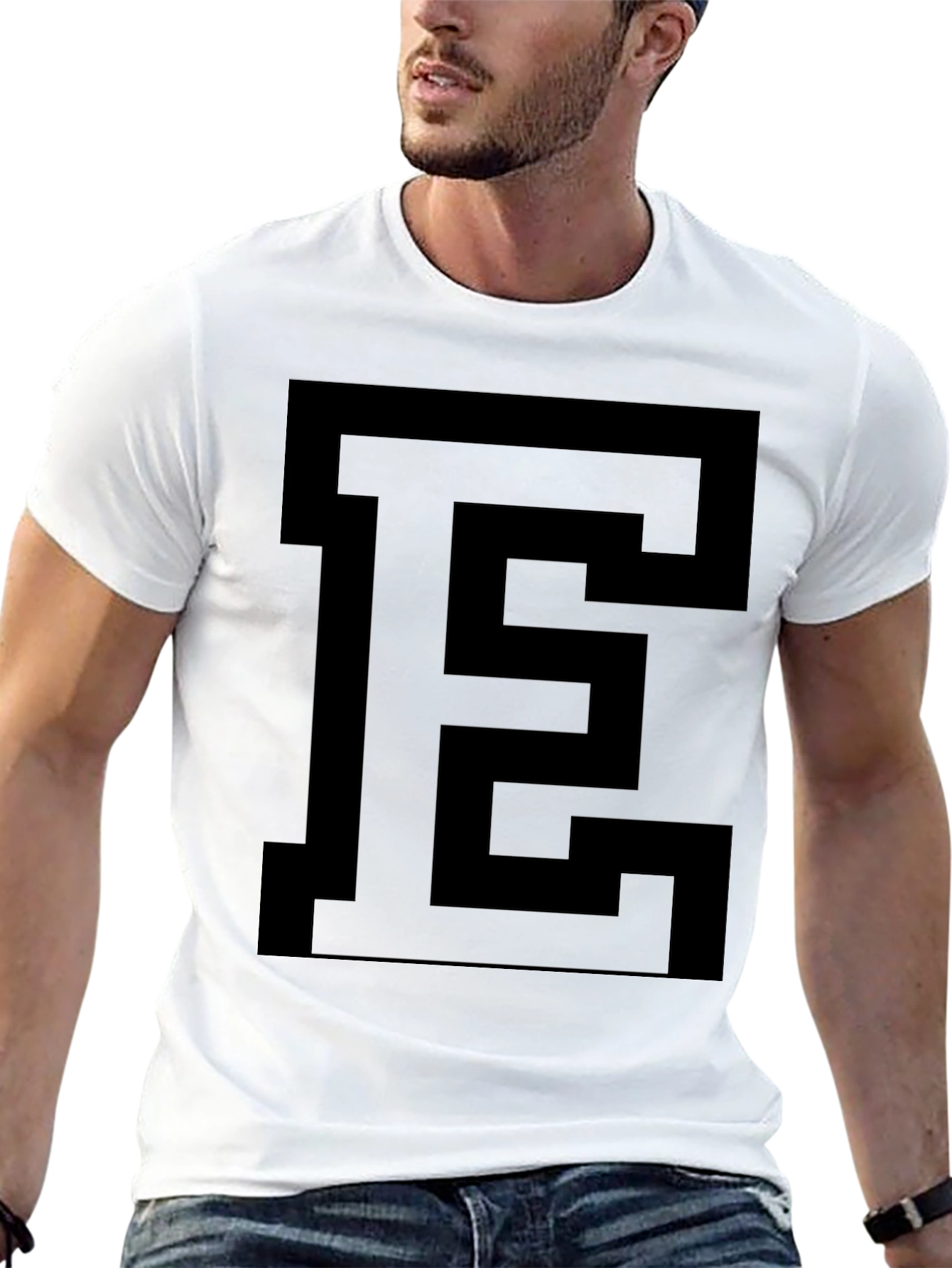Bold Initial E Black Graphic Tee