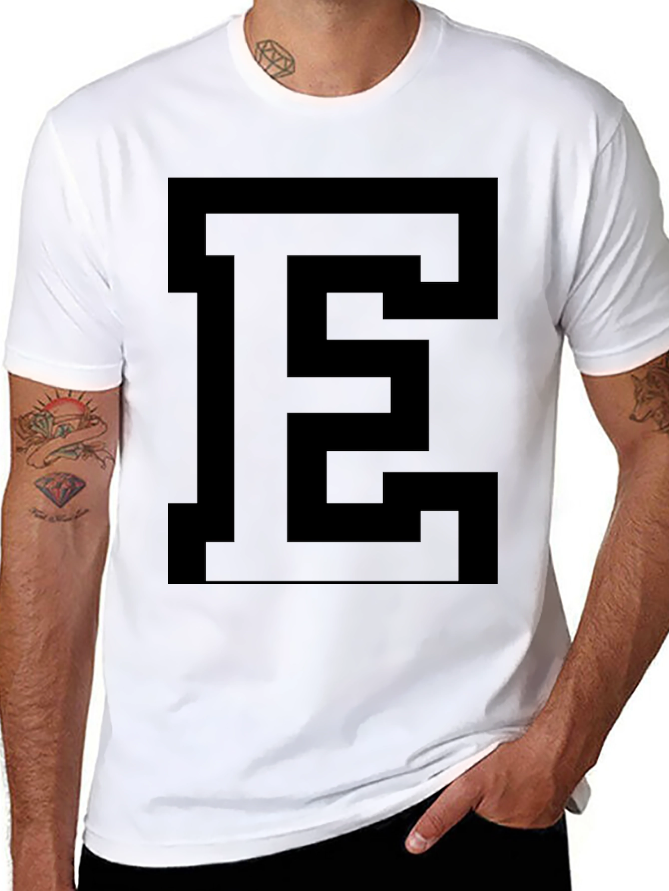 Bold Initial E Black Graphic Tee