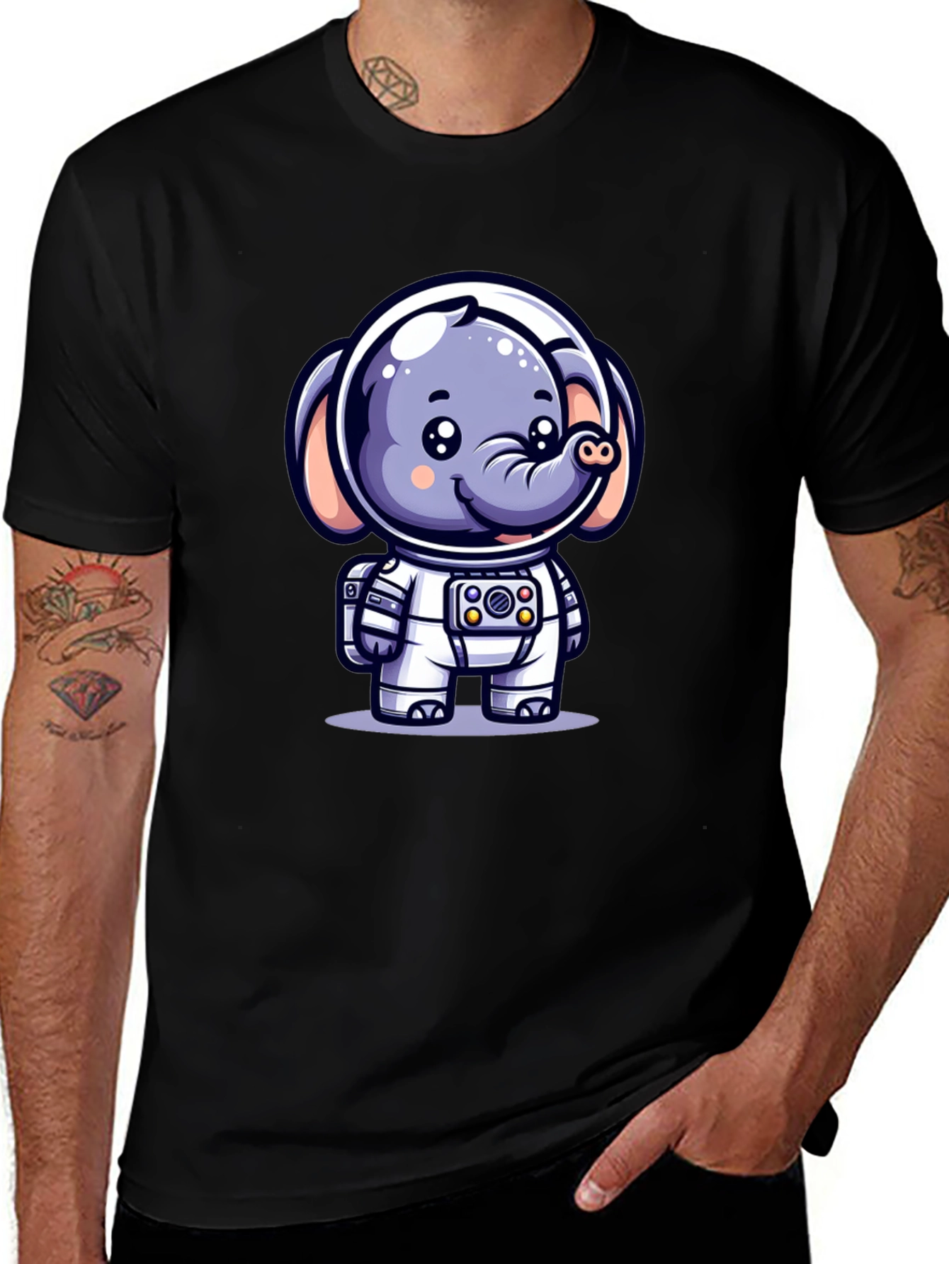 Astronaut Elephant Black T-Shirt