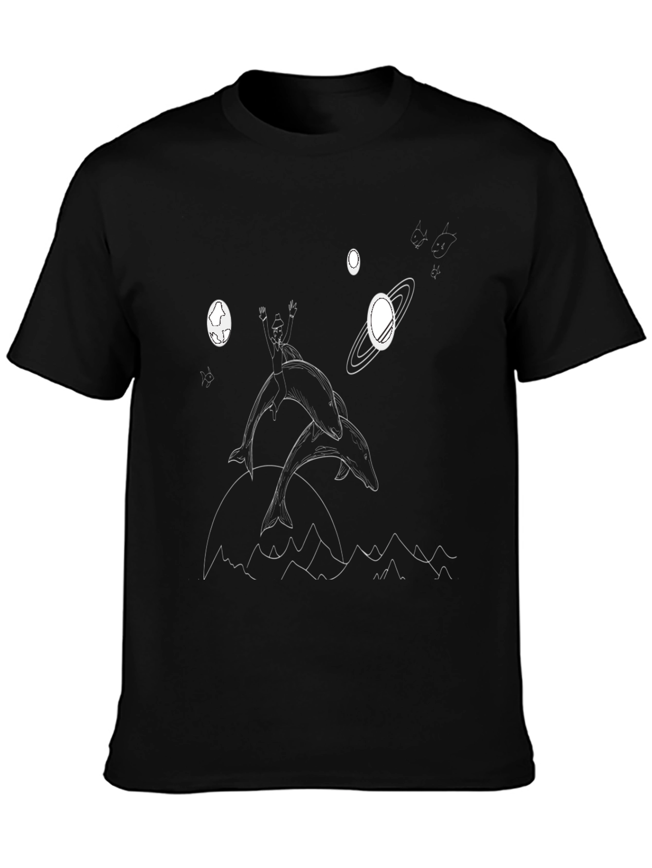Dolphin Rider Graphic Tee - Black Cotton T-Shirt