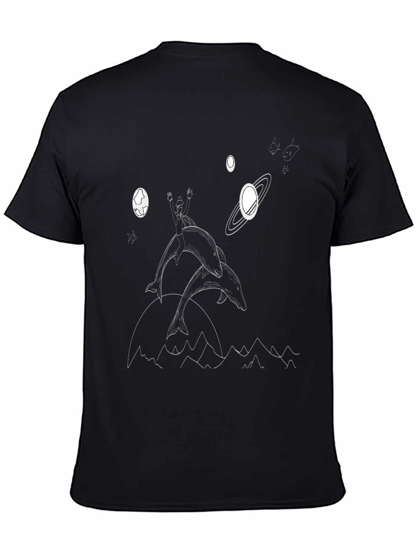 Dolphin Rider Graphic Tee - Black Cotton T-Shirt