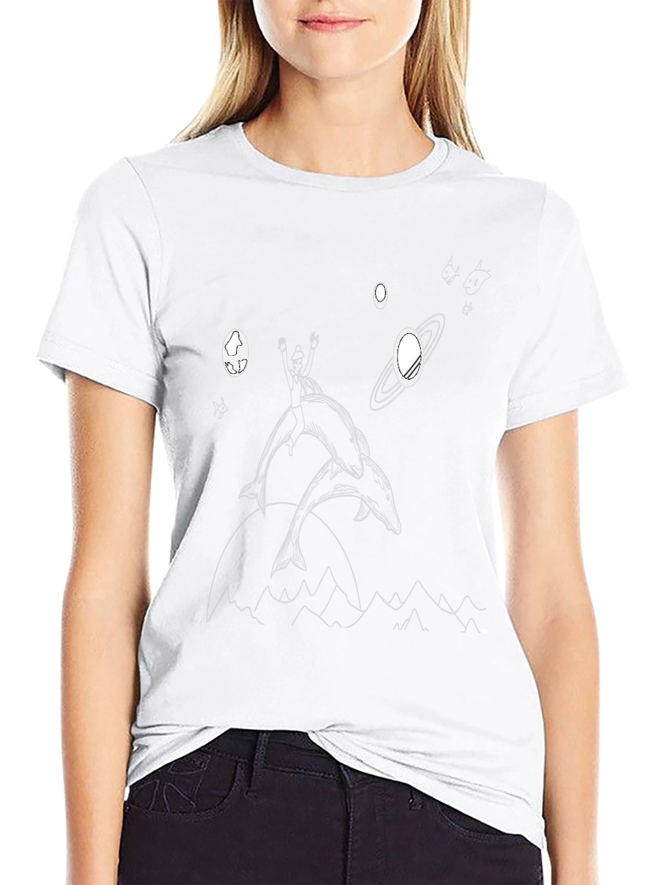 Dolphin Rider Graphic Tee - Black Cotton T-Shirt