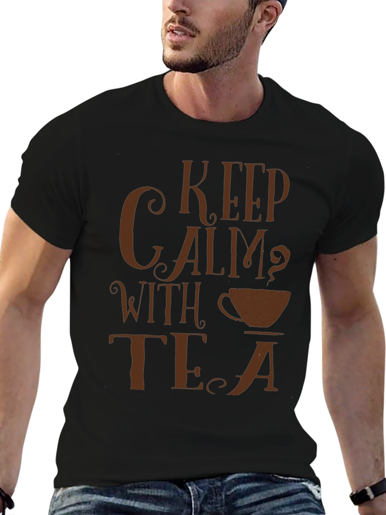 Keep Calm With Tea Black Graphic T-Shirt