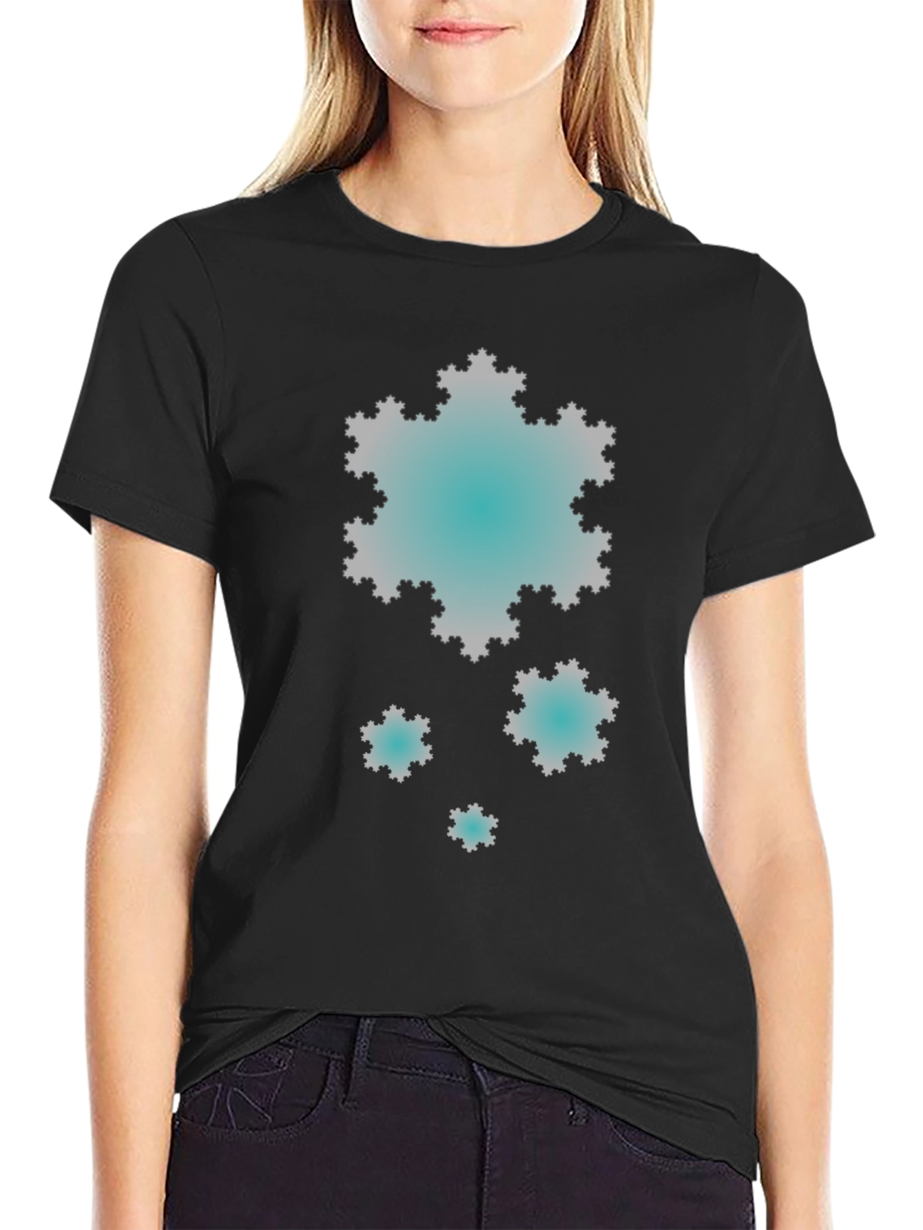 Fractal Snowflake Graphic Black T-Shirt