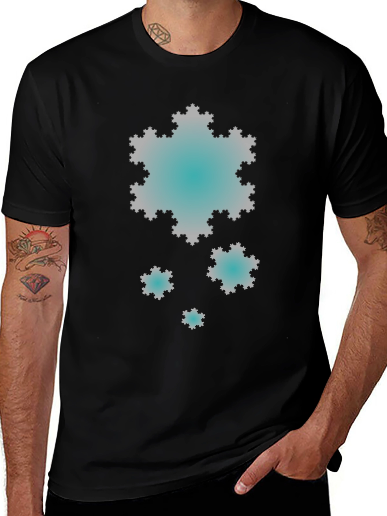Fractal Snowflake Graphic Black T-Shirt