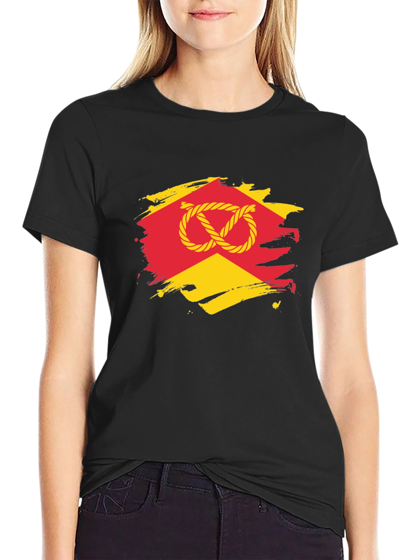 Knot Graphic T-Shirt - Red & Yellow Design